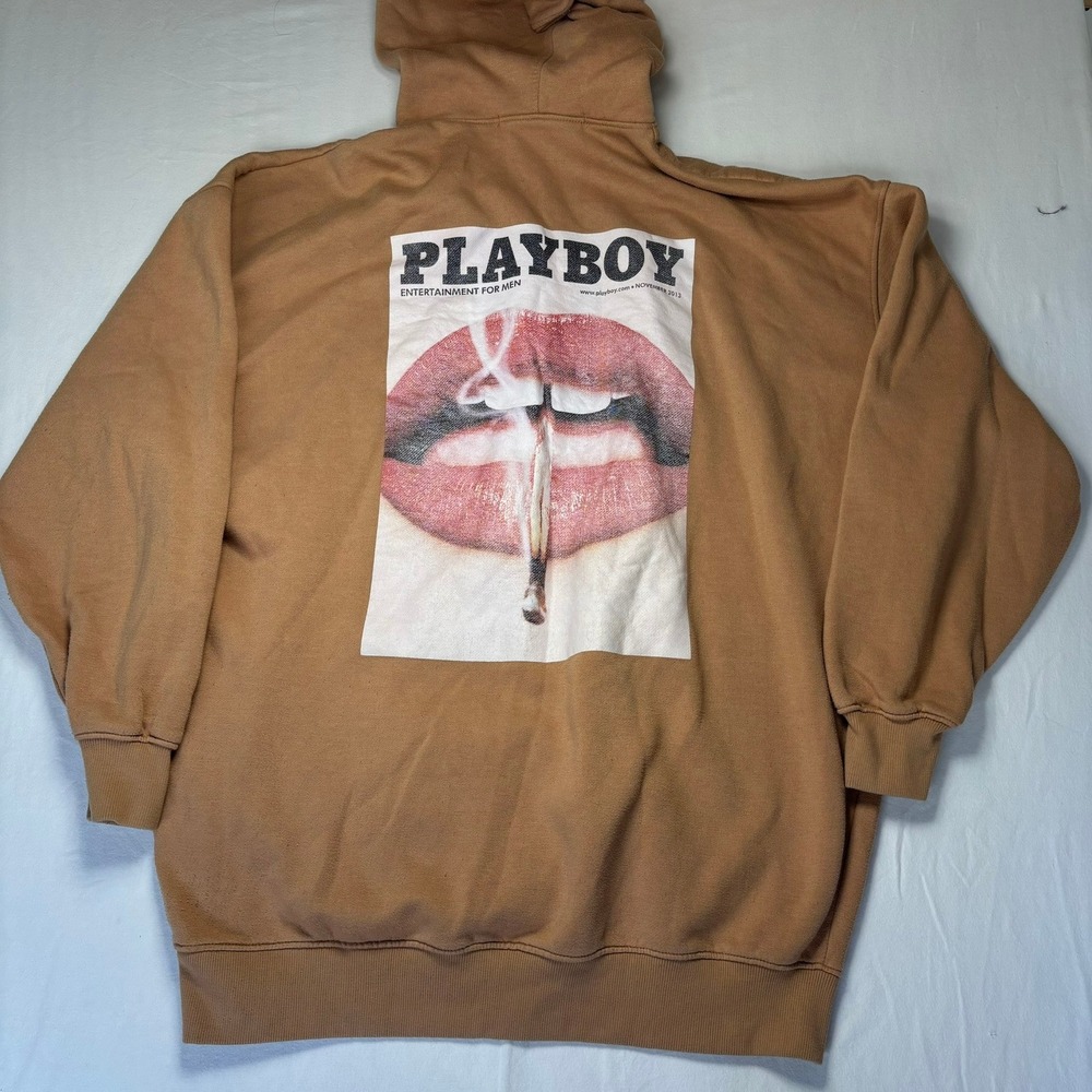 Playboy Hoodie Womens XL Brown Missguided Graphic Print Oversized Pullover 2013